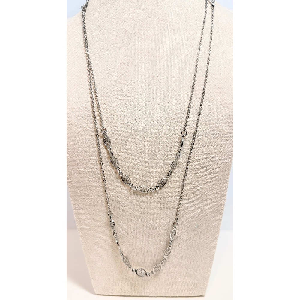 Silver Filigree Chain Layering Necklace 44" Delicate Continuous Strand No Clasp
